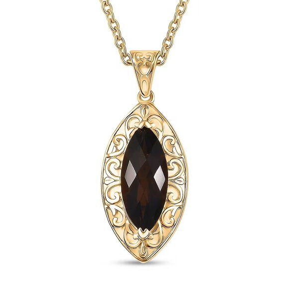 Jewelry - Brazilian Smoky Quartz Pendant in 18K YG Plating with Stainless Steel Necklace
